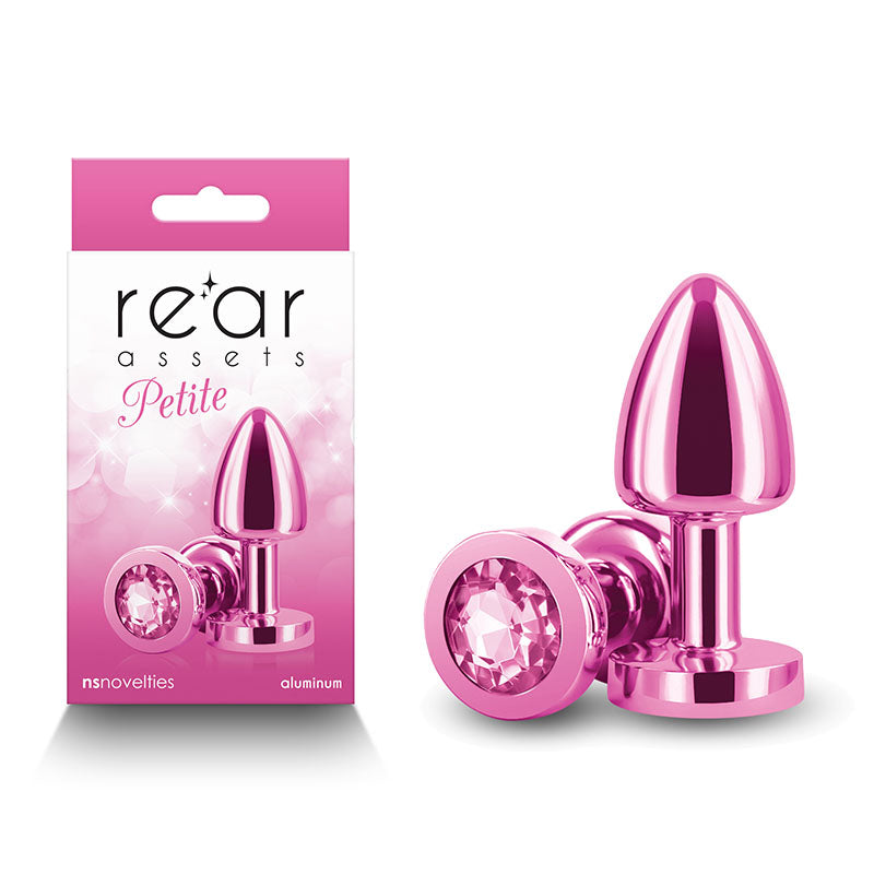 Rear Assets Petite - Pink - Pink 6 cm Metal Butt Plug with Pink Round Gem Base