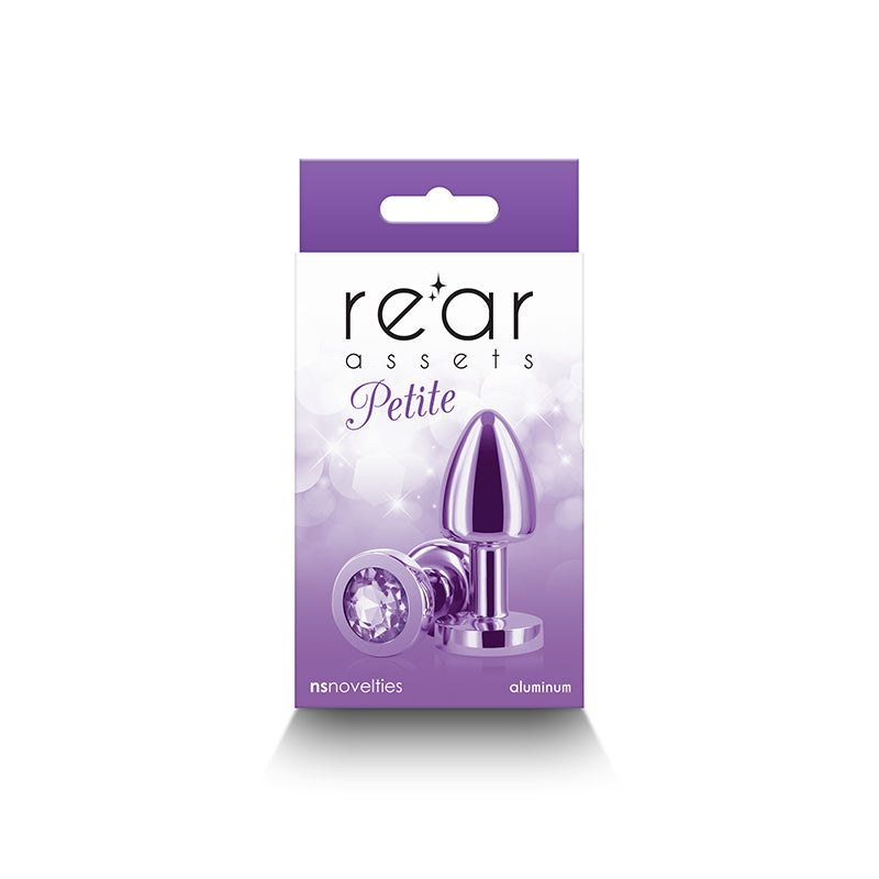 Rear Assets Petite - Purple - Purple 6 cm Metal Butt Plug with Purple Round Gem Base