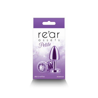 Rear Assets Petite - Purple - Purple 6 cm Metal Butt Plug with Purple Round Gem Base