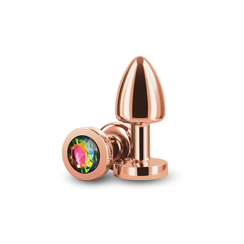 Rear Assets Petite - Rose Gold with Rainbow Gem - Rose Gold 6 cm Metal Butt Plug with Rainbow R