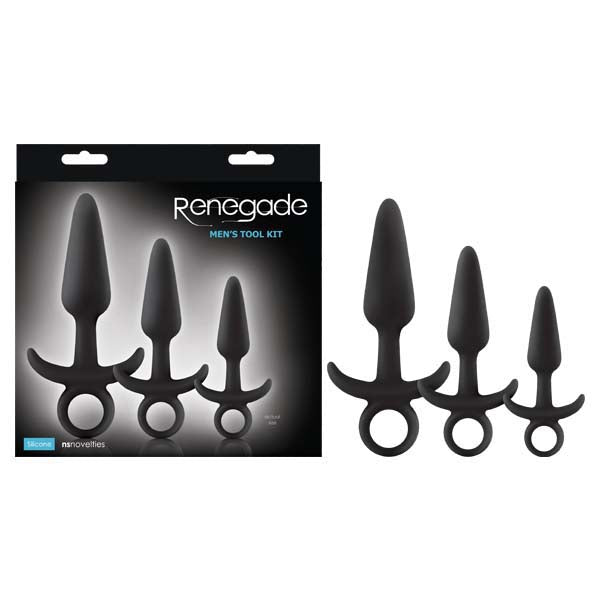 Renegade Mens Tool Kit - Black Butt Plugs with Ring Pulls - Set of 3 Sizes