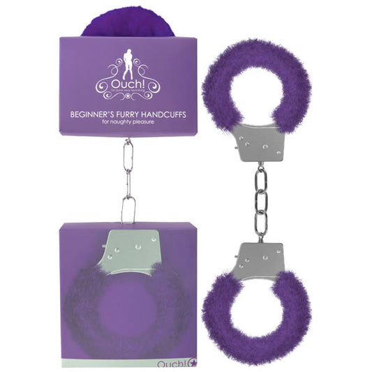 Ouch Beginners Furry Handcuffs - Purple Fluffy Restraint