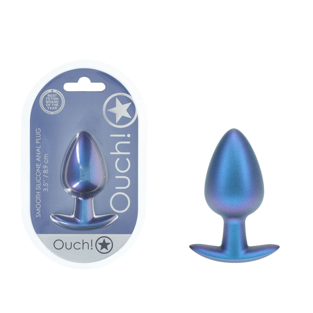 OUCH! Anal Plug - Large - Metallic Blue - Metallic Blue 8.9 cm Large Butt Plug