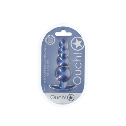 OUCH! Beaded Anal Plug - Metallic Blue - Metallic Blue 11.7 cm Butt Plug