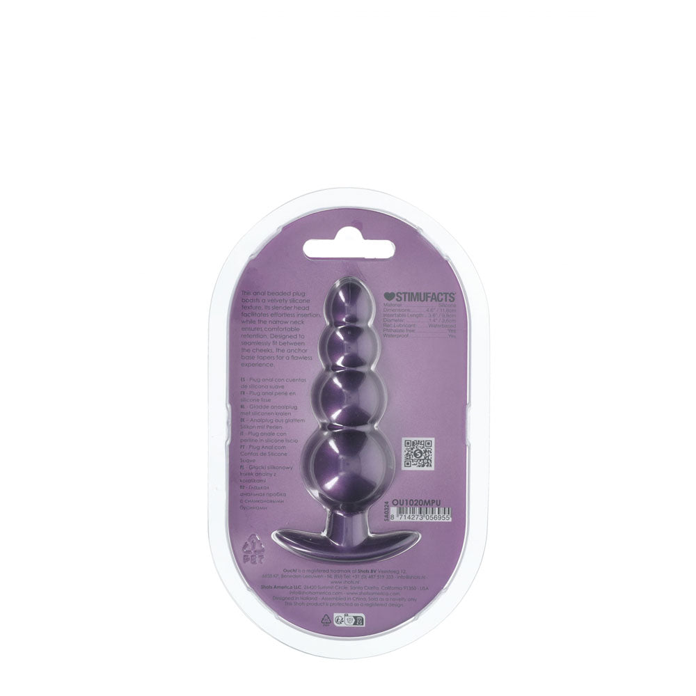 OUCH! Beaded Anal Plug - Metallic Purple - Metallic Purple 11.7 cm Butt Plug