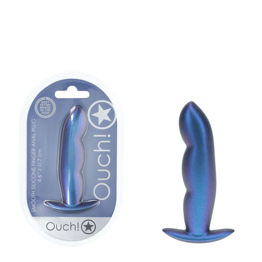 OUCH! Finger Anal Plug - Metallic Blue - Metallic Blue 11.7 cm Butt Plug