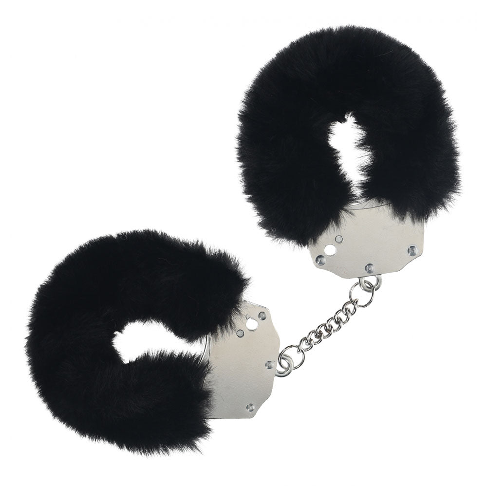 OUCH! Heavy-Duty Fluffy Cuffs - Black - Black Fluffy Restraints