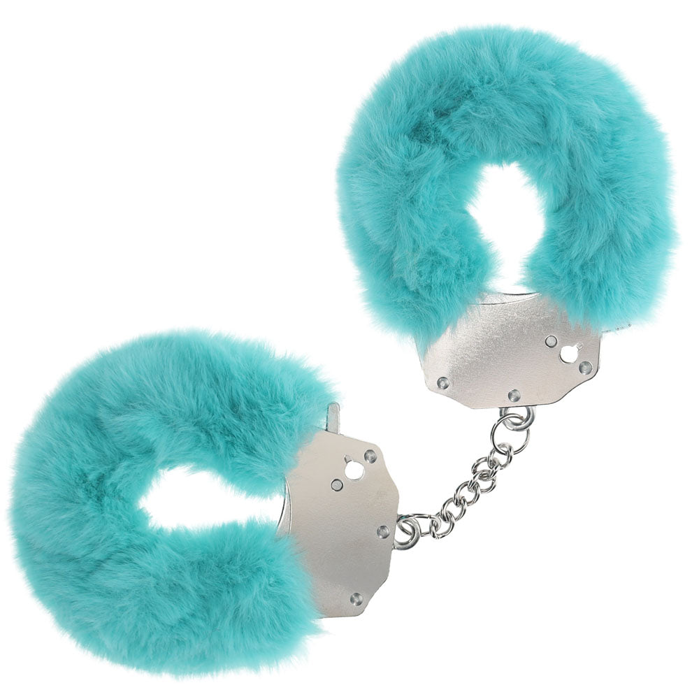 OUCH! Heavy-Duty Fluffy Cuffs - Blue - Blue Fluffy Restraints