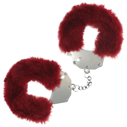 OUCH! Heavy-Duty Fluffy Cuffs - Burgundy - Burgundy Fluffy Restraints