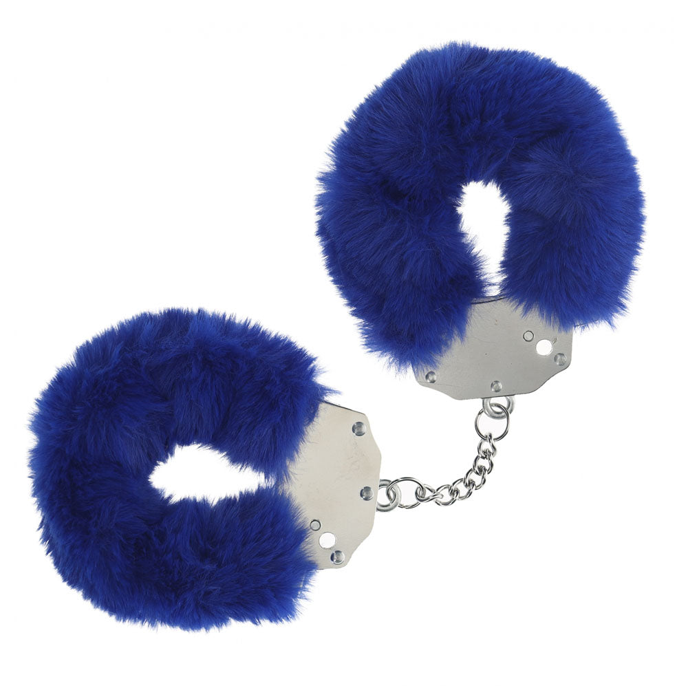 OUCH! Heavy-Duty Fluffy Cuffs - Navy - Navy Fluffy Restraints