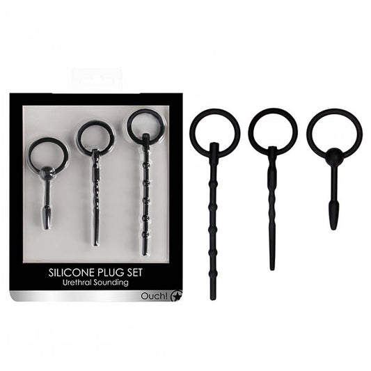 OUCH! Urethral Sounding Plug Set - Black - Set of 3 Sizes