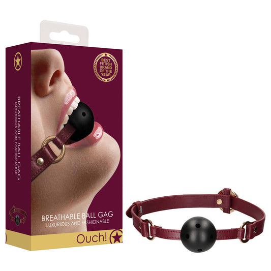 OUCH! Halo - Breathable Ball Gag - Burgundy Mouth Restraint