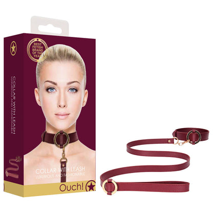 OUCH! Halo - Collar With Leash - Burgundy Restraint