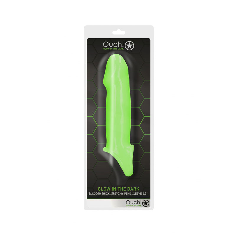 OUCH! Glow In The Dark Smooth Thick Stretchy Penis Sleeve - Glow in Dark 15.5 cm Penis Extensio