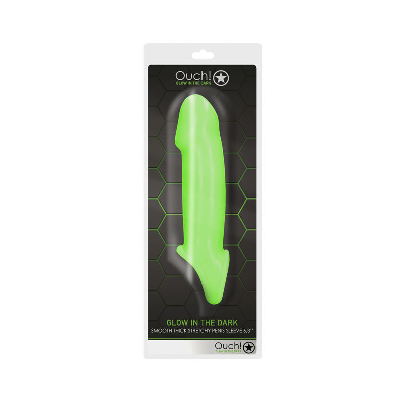 OUCH! Glow In The Dark Smooth Thick Stretchy Penis Sleeve - Glow in Dark 16 cm Penis Extension