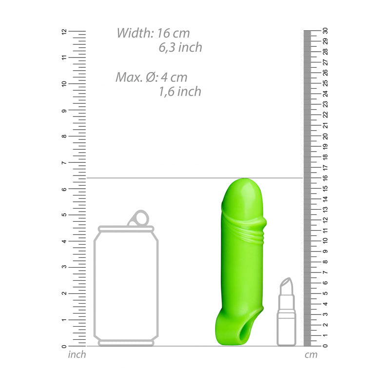 OUCH! Glow In The Dark Smooth Thick Stretchy Penis Sleeve - Glow in Dark 16 cm Penis Extension