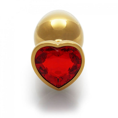 OUCH! Heart Gem Gold Butt Plug - Large - Gold 9.3 cm Large Butt Plug with Heart Gem Base