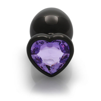 OUCH! Heart Gem Gunmetal Butt Plug - Large - Gunmetal 9.3 cm Large Butt Plug with Heart Gem Bas