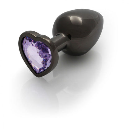 OUCH! Heart Gem Gunmetal Butt Plug - Large - Gunmetal 9.3 cm Large Butt Plug with Heart Gem Bas