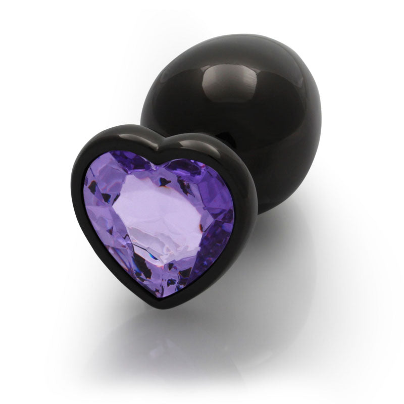 OUCH! Heart Gem Gunmetal Butt Plug - Large - Gunmetal 9.3 cm Large Butt Plug with Heart Gem Bas