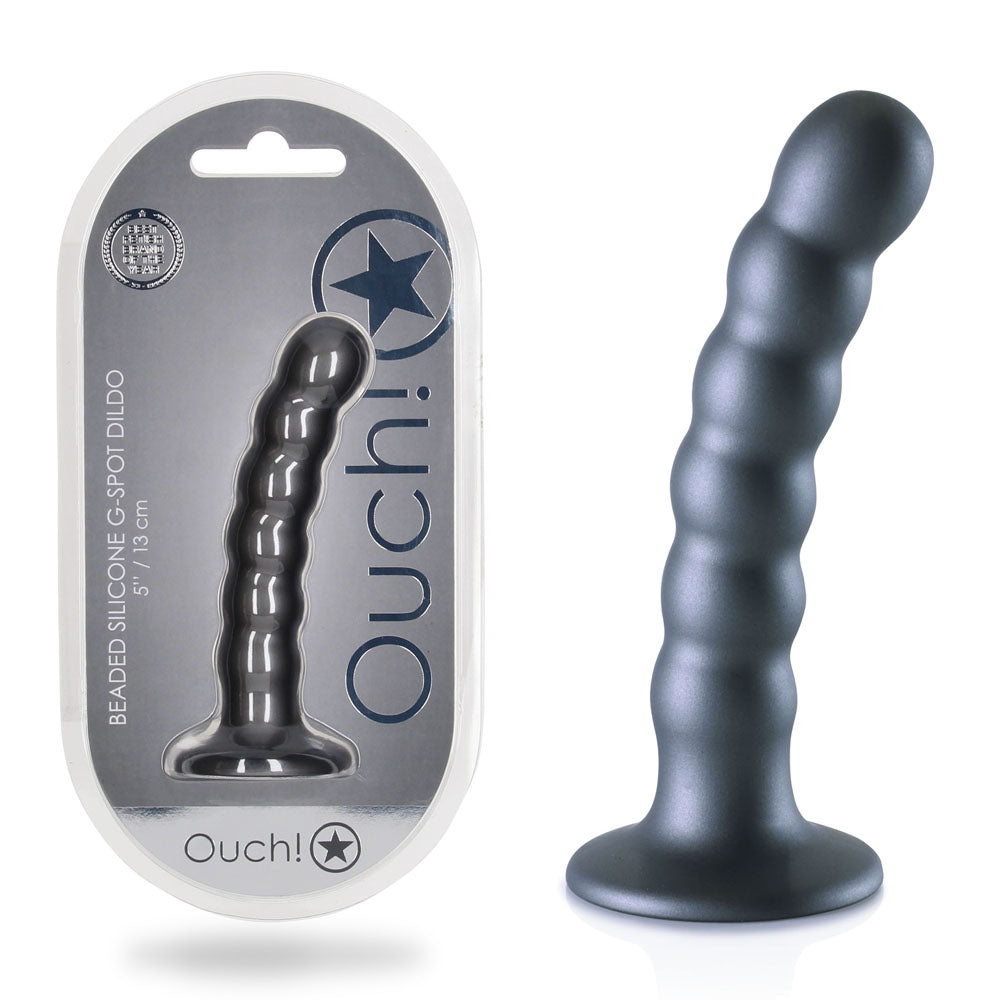 OUCH! Beaded Silicone G-Spot Dildo - 5 / 13cm - Gunmetal 13 cm Dildo