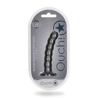 OUCH! Beaded Silicone G-Spot Dildo - 5 / 13cm - Gunmetal 13 cm Dildo