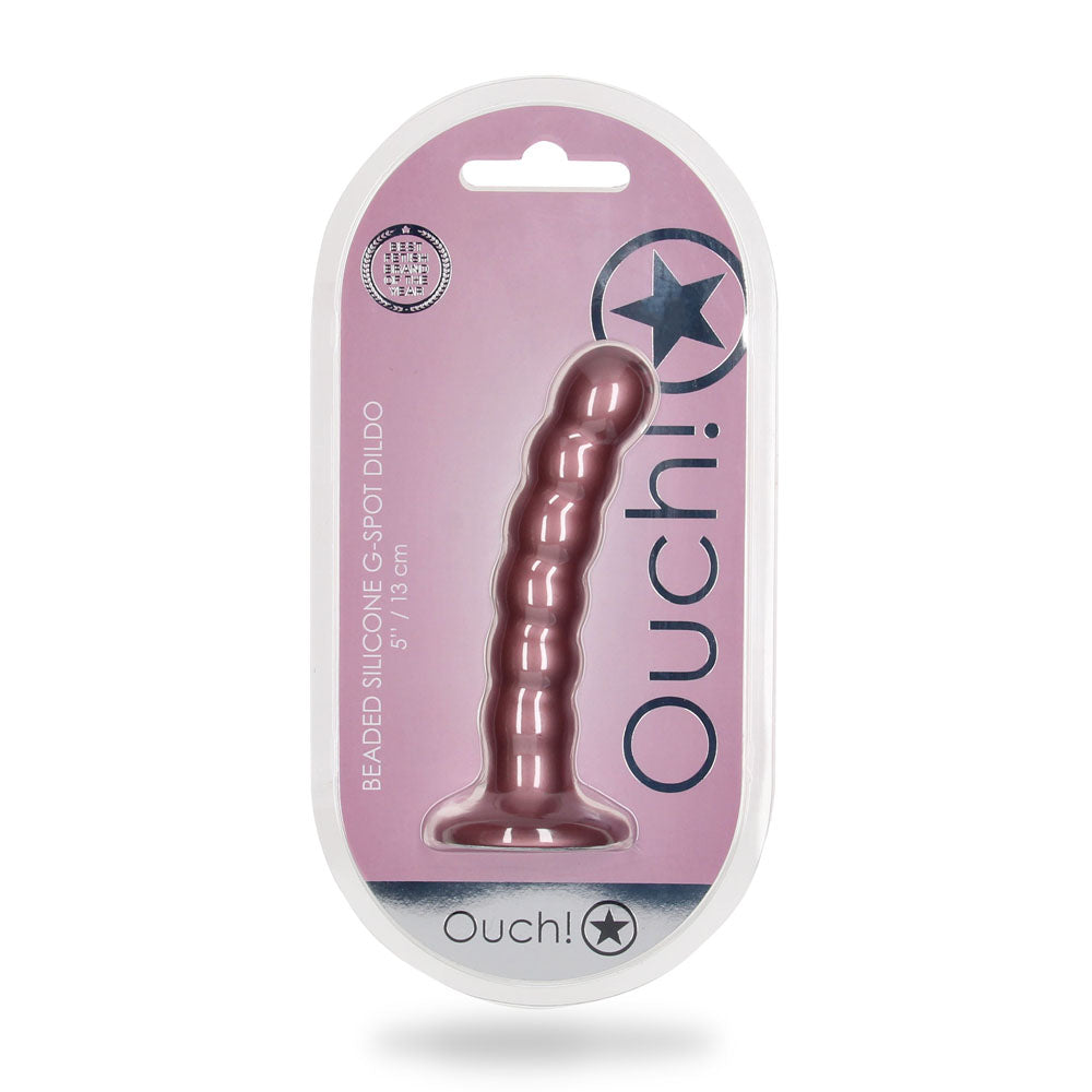 OUCH! Beaded Silicone G-Spot Dildo - 5 / 13cm - Rose Gold 13 cm Dildo