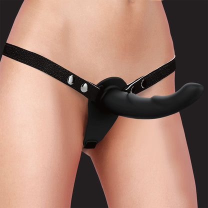 OUCH! Dual Silicone Ridged Strap-On - Black - Black Double Ended Strap-On