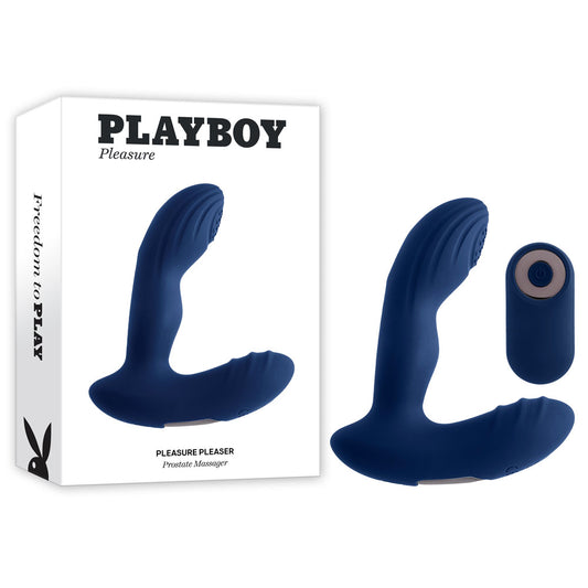 Playboy Pleasure PLEASURE PLEASER - Blue USB Rechargeable Vibrating Prostate Massager with Wire