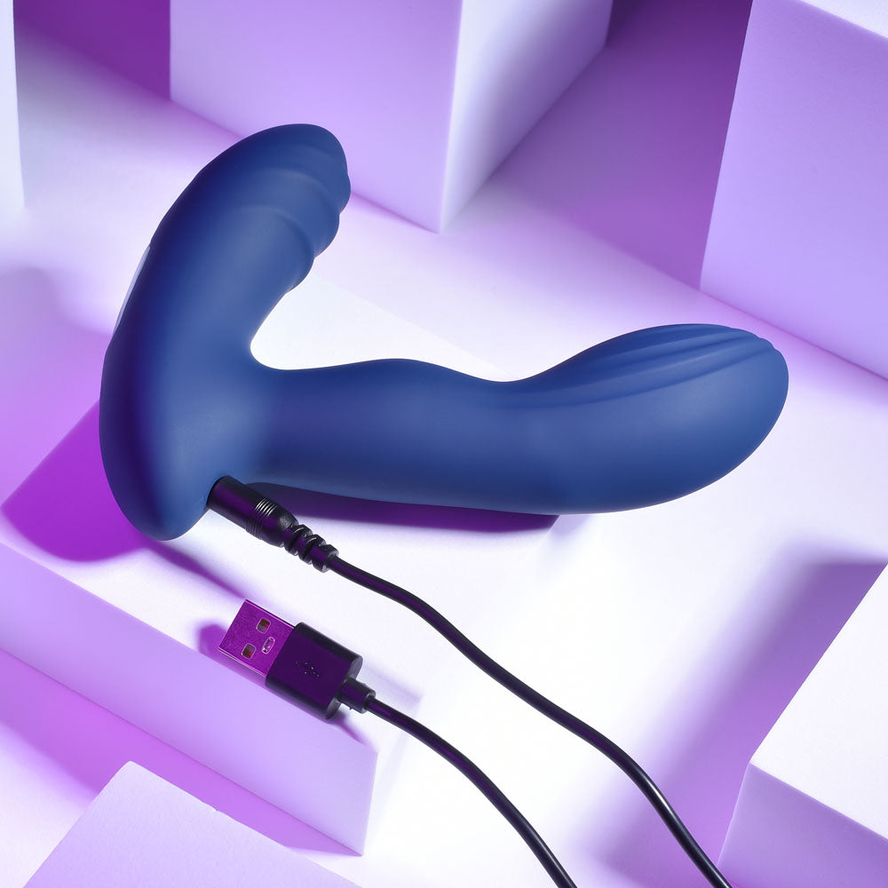 Playboy Pleasure PLEASURE PLEASER - Blue USB Rechargeable Vibrating Prostate Massager with Wire