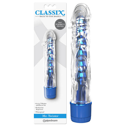 Classix Mr Twister - Metallic Blue 16.5 cm (6) Vibrator with Clear Sleeve