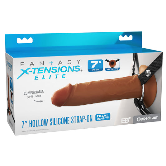 FX Elite 7 Silicone Hollow Strap-On - Tan - Tan 17.8 cm Hollow Strap-On