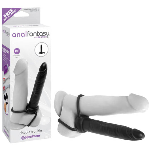 Anal Fantasy Collection Double Trouble - Black 13.1 cm (5.25) Anal Dong & Cock Ring