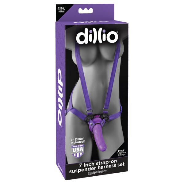 Dillio 7 Strap-On Suspender Harness Set - Purple 17.8 cm Strap-On with Suspender Harness