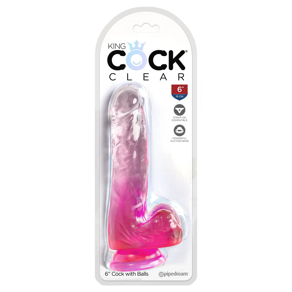 King Cock Clear 6 Cock with Balls - Pink - Pink 15.2 cm Dong