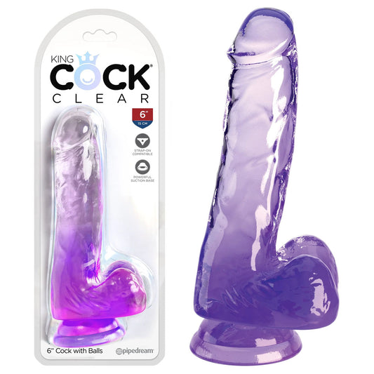 King Cock Clear 6 Cock with Balls - Purple - Purple 15.2 cm Dong