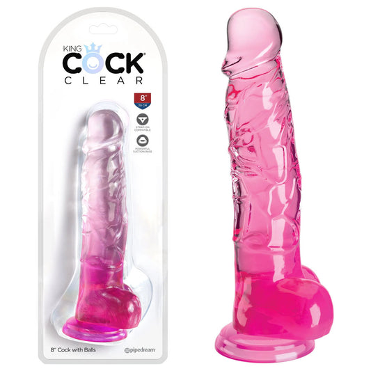 King Cock Clear 8 Cock with Balls - Pink - Pink 20.3 cm Dong