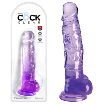 King Cock Clear 8 Cock with Balls - Purple - Purple 20.3 cm Dong