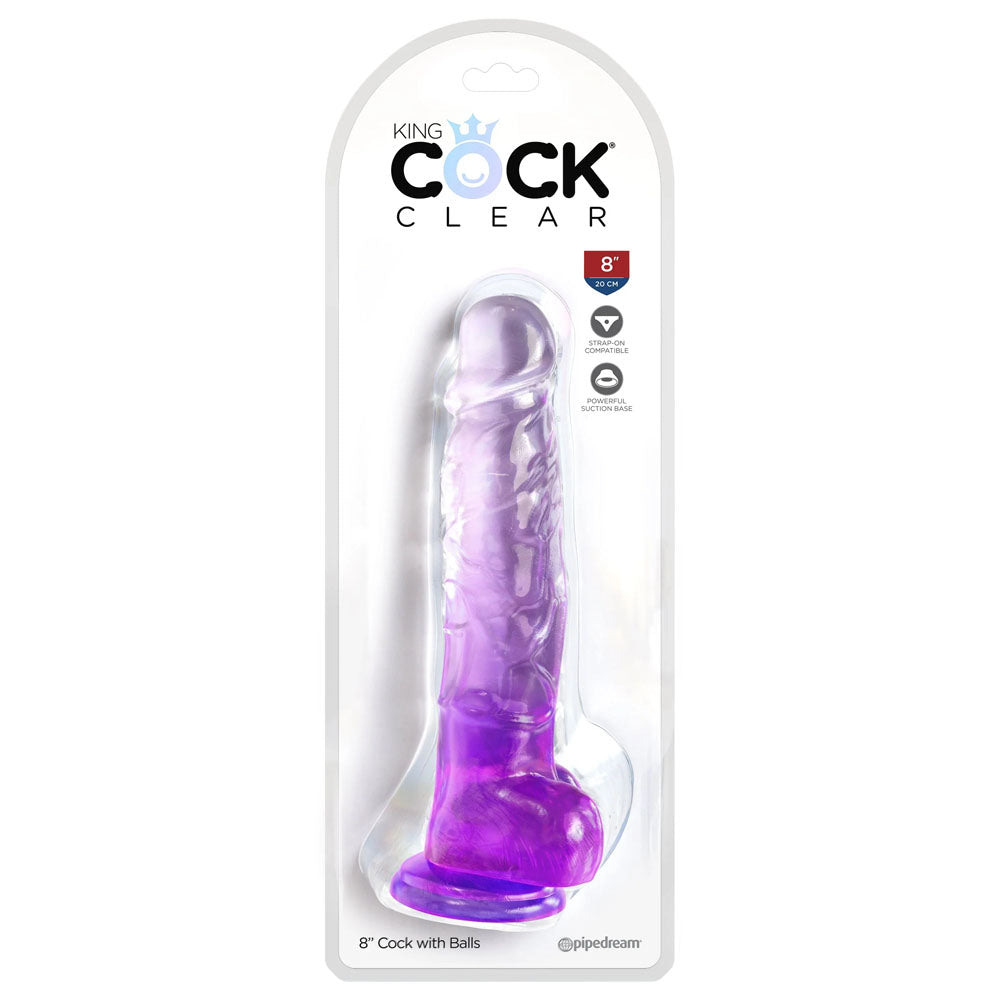 King Cock Clear 8 Cock with Balls - Purple - Purple 20.3 cm Dong