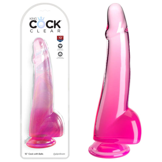 King Cock Clear 10 Cock with Balls - Pink - Pink 25 cm Dong