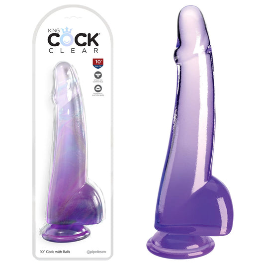 King Cock Clear 10 Cock with Balls - Purple - Purple 25 cm Dong