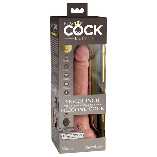 King Cock Elite 7 Vibrating Dual Density Cock with Remote - Flesh 17.8 cm USB Rechargeable Vibr