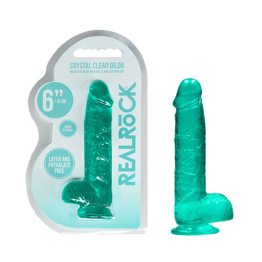 REALROCK 6 Realistic Dildo With Balls - Turquoise 15.2 cm Dong