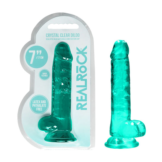 REALROCK 7 Realistic Dildo With Balls - Turquoise 17.8 cm Dong