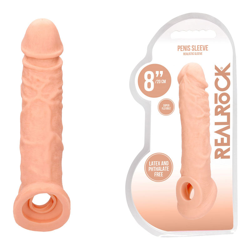 REALROCK 8 Realistic Penis Extender with Rings - Flesh 20.3 cm Penis Extension Sleeve