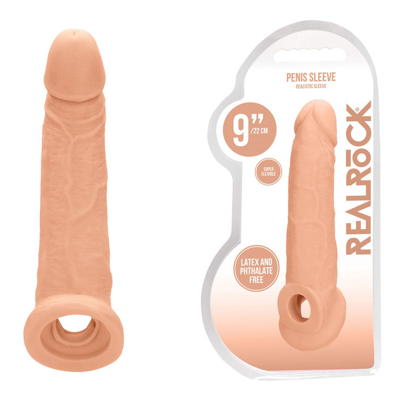 REALROCK 9 Realistic Penis Extender with Rings - Flesh 22.9 cm Penis Extension Sleeve