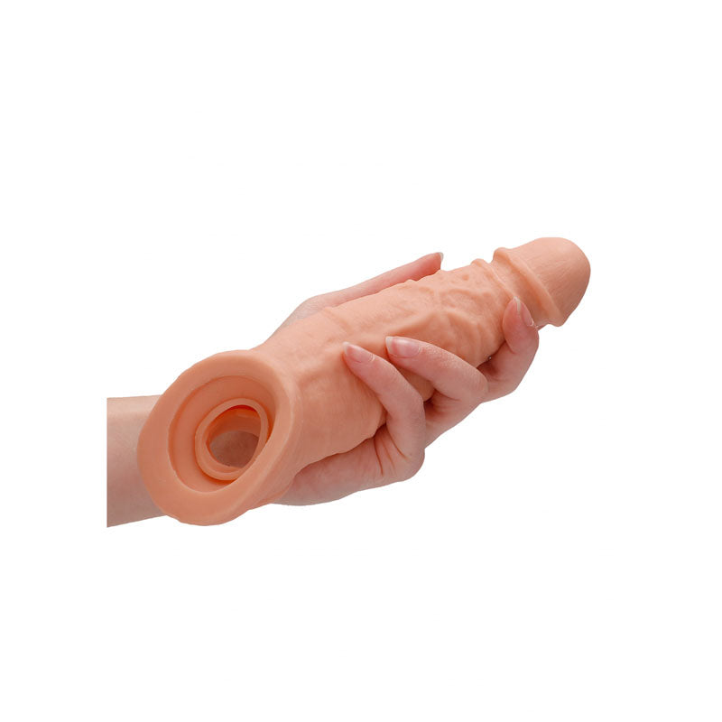 REALROCK 9 Realistic Penis Extender with Rings - Flesh 22.9 cm Penis Extension Sleeve