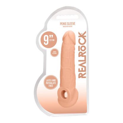 REALROCK 9 Realistic Penis Extender with Rings - Flesh 22.9 cm Penis Extension Sleeve