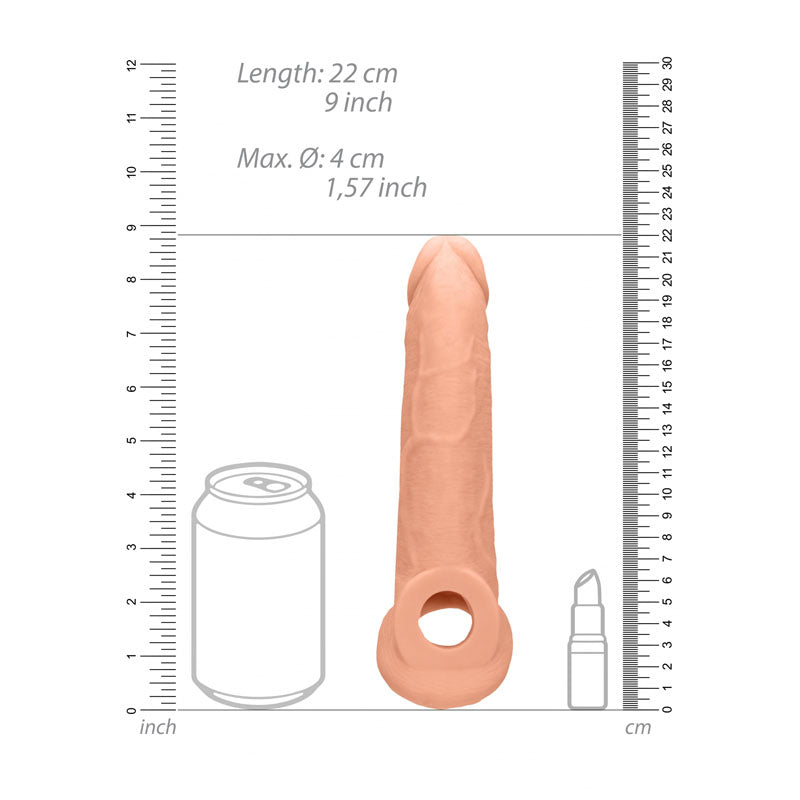 REALROCK 9 Realistic Penis Extender with Rings - Flesh 22.9 cm Penis Extension Sleeve