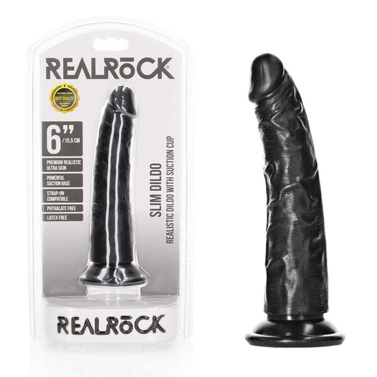 REALROCK Realistic Slim Dildo without Balls - 15.5 cm - Black 15.5 cm (6) Dong